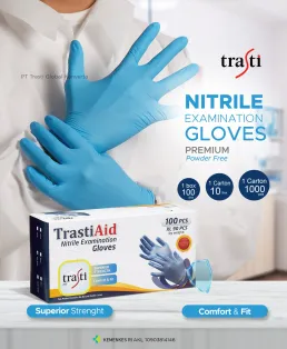 Gloves Nitrile Gloves Premium Powder Free  Biru